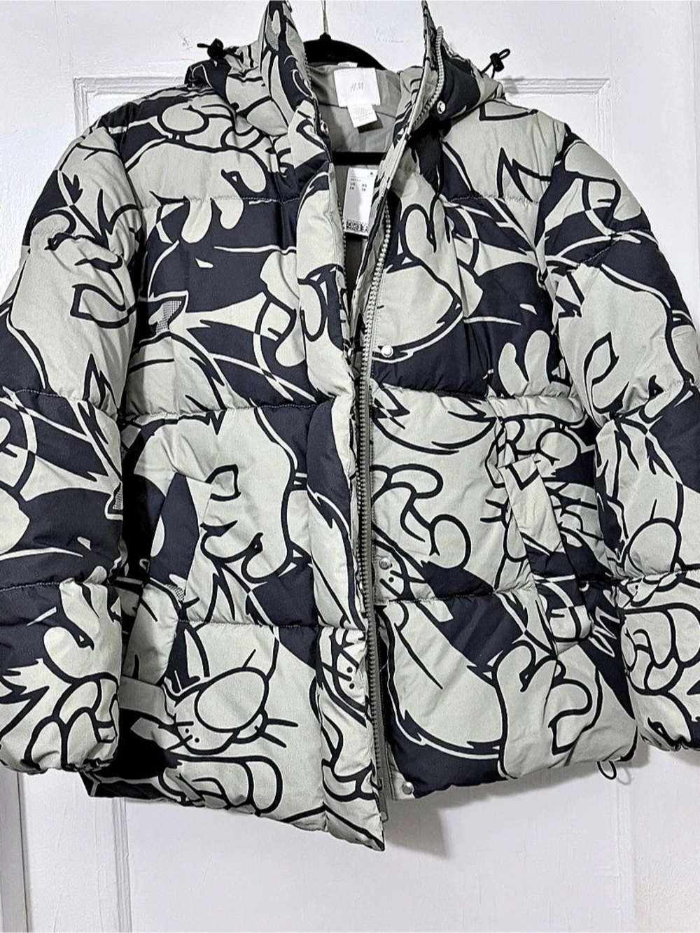 H&M Unisex Silvestre Puffer Jacket Gray & Black oversized XS